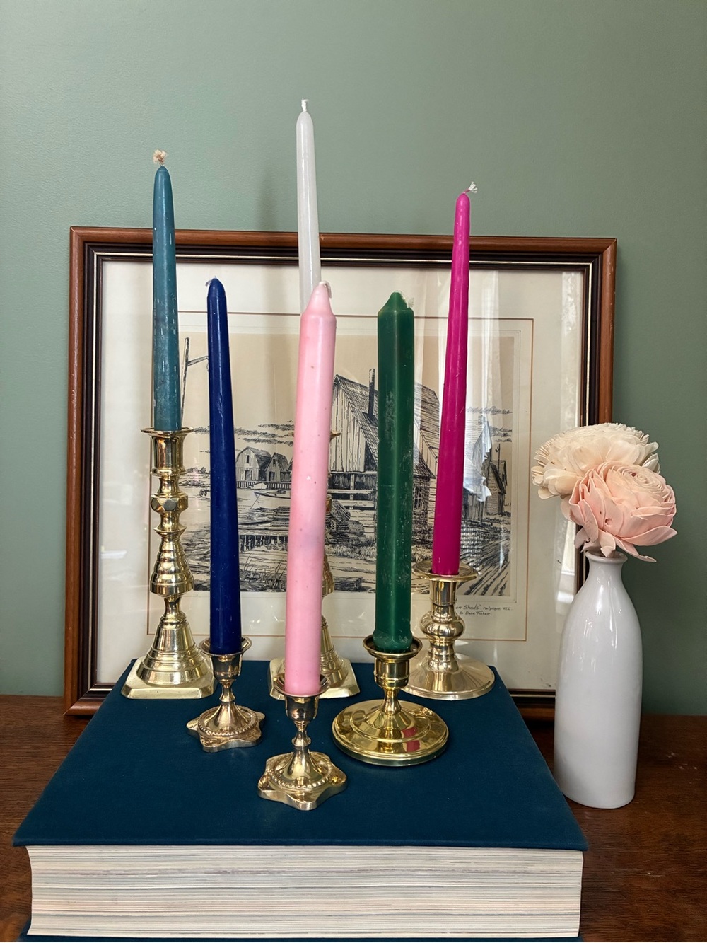 Vintage Brass Candle Holder Set – 6 Pieces